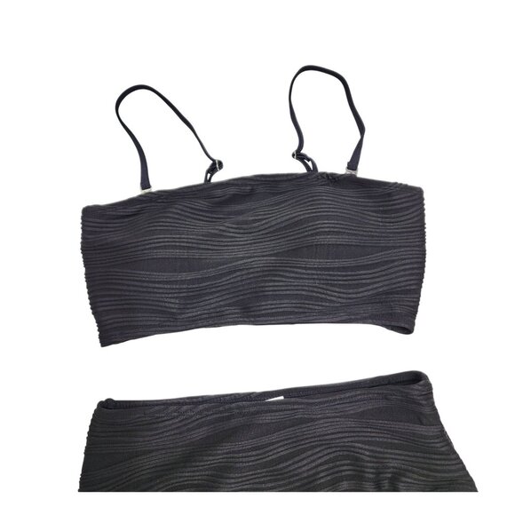 Black Textured Womens High-Waisted Bikini Set Swimsuit Adjustable Straps Size S - Picture 5 of 5